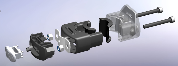 3D CAD exploded view van Yepp Mini stuuradapter.